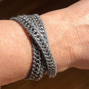 Chan Luu grey chain triple-wrap silver bracelet